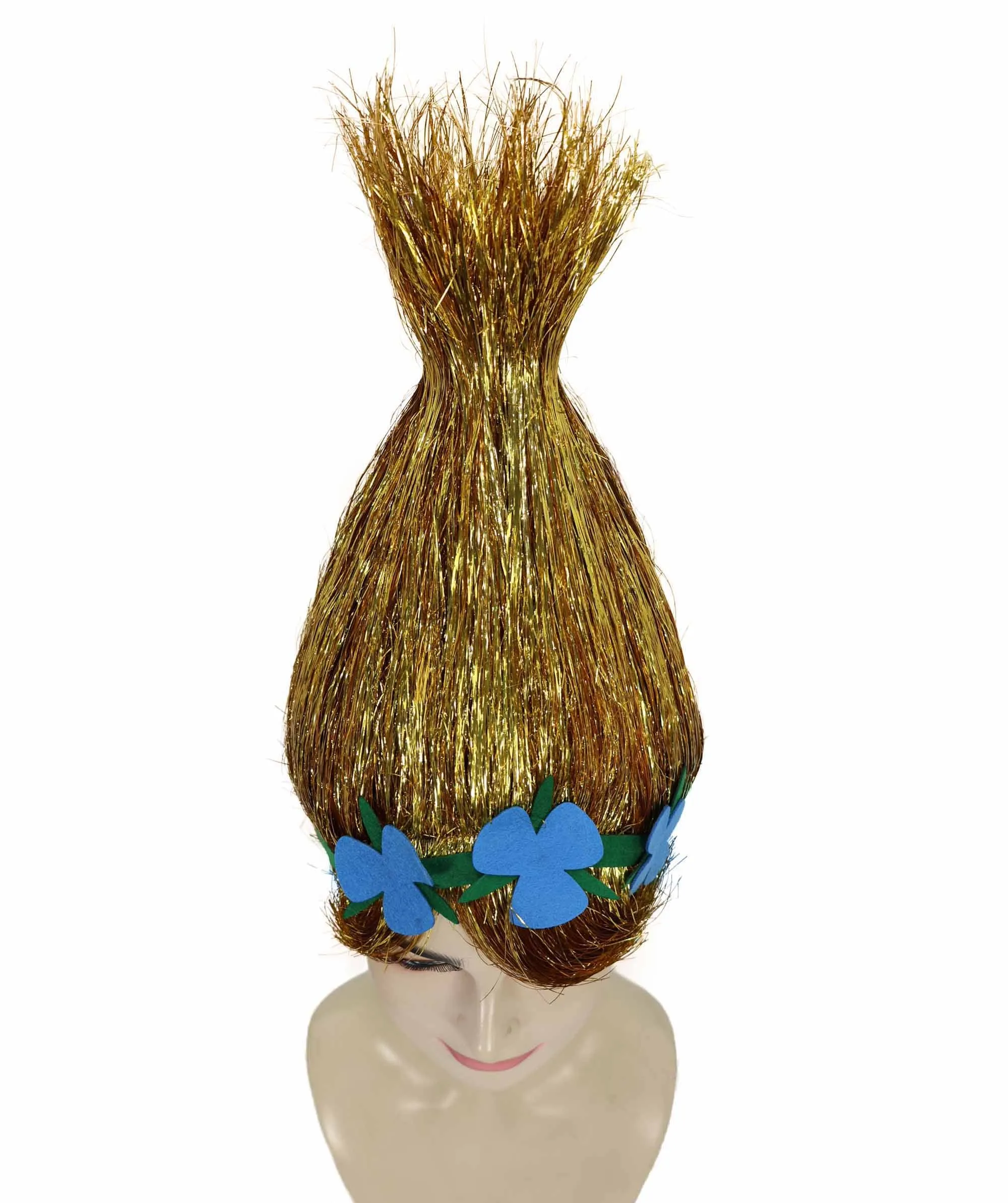 HPO Adult Animated Movie Character Spike Tinsel Troll Wig With Flower I Multiple Color, Cosplay Wig I Tinsel Material