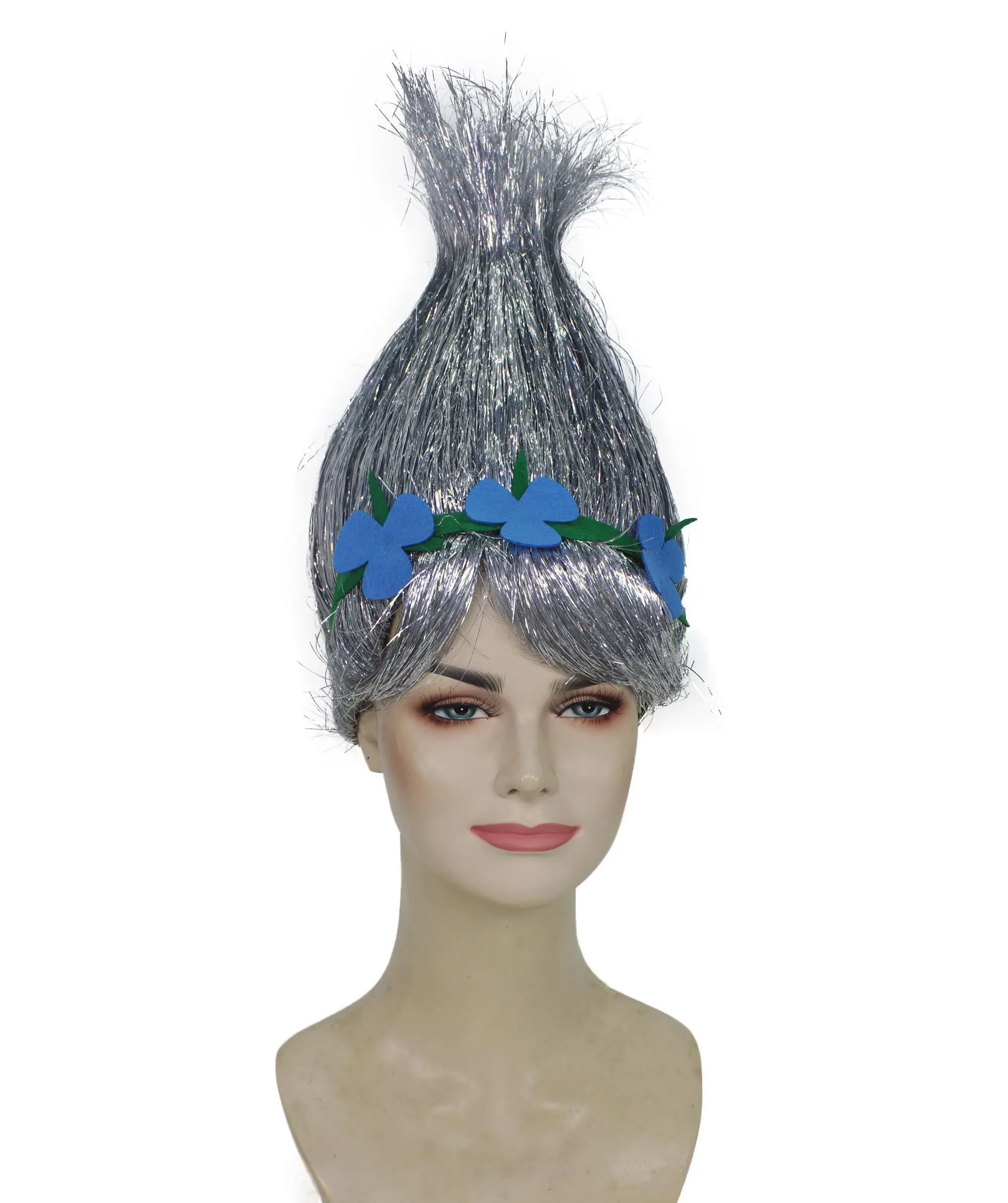 HPO Adult Animated Movie Character Spike Tinsel Troll Wig With Flower I Multiple Color, Cosplay Wig I Tinsel Material