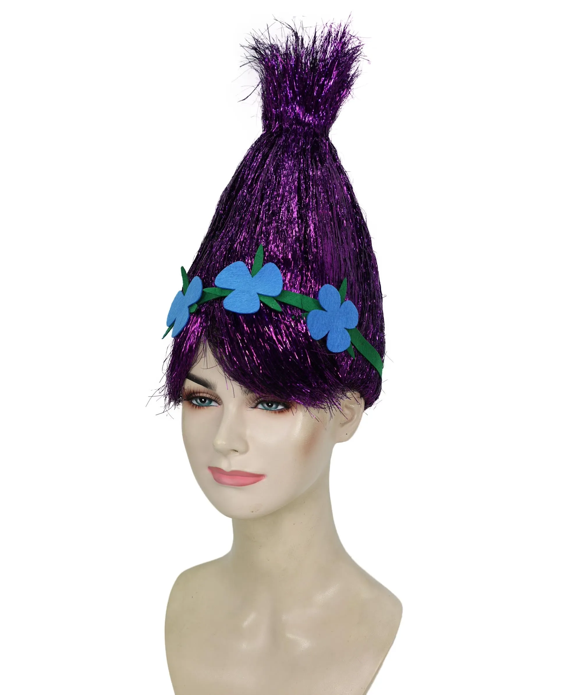 HPO Adult Animated Movie Character Spike Tinsel Troll Wig With Flower I Multiple Color, Cosplay Wig I Tinsel Material