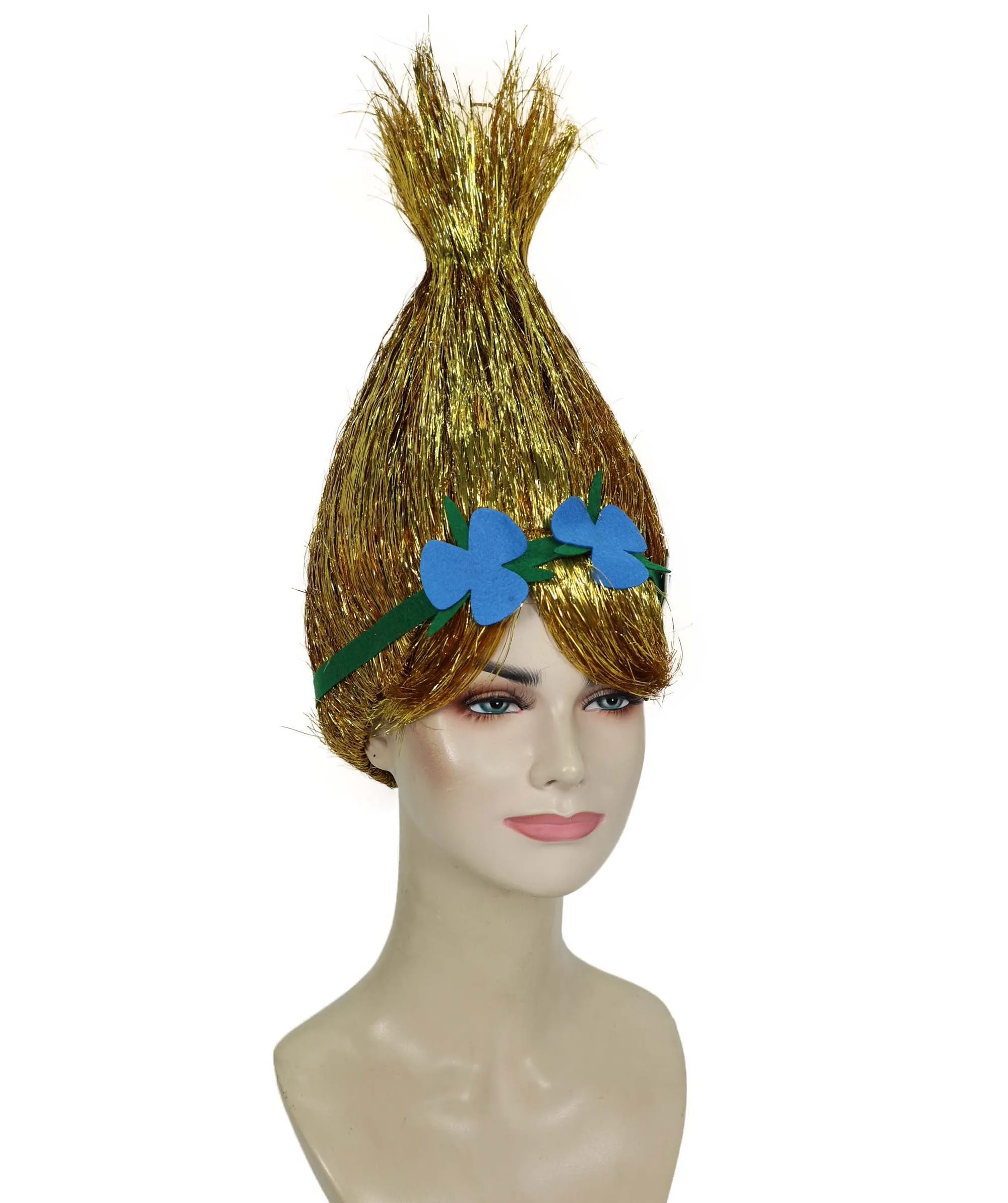 HPO Adult Animated Movie Character Spike Tinsel Troll Wig With Flower I Multiple Color, Cosplay Wig I Tinsel Material