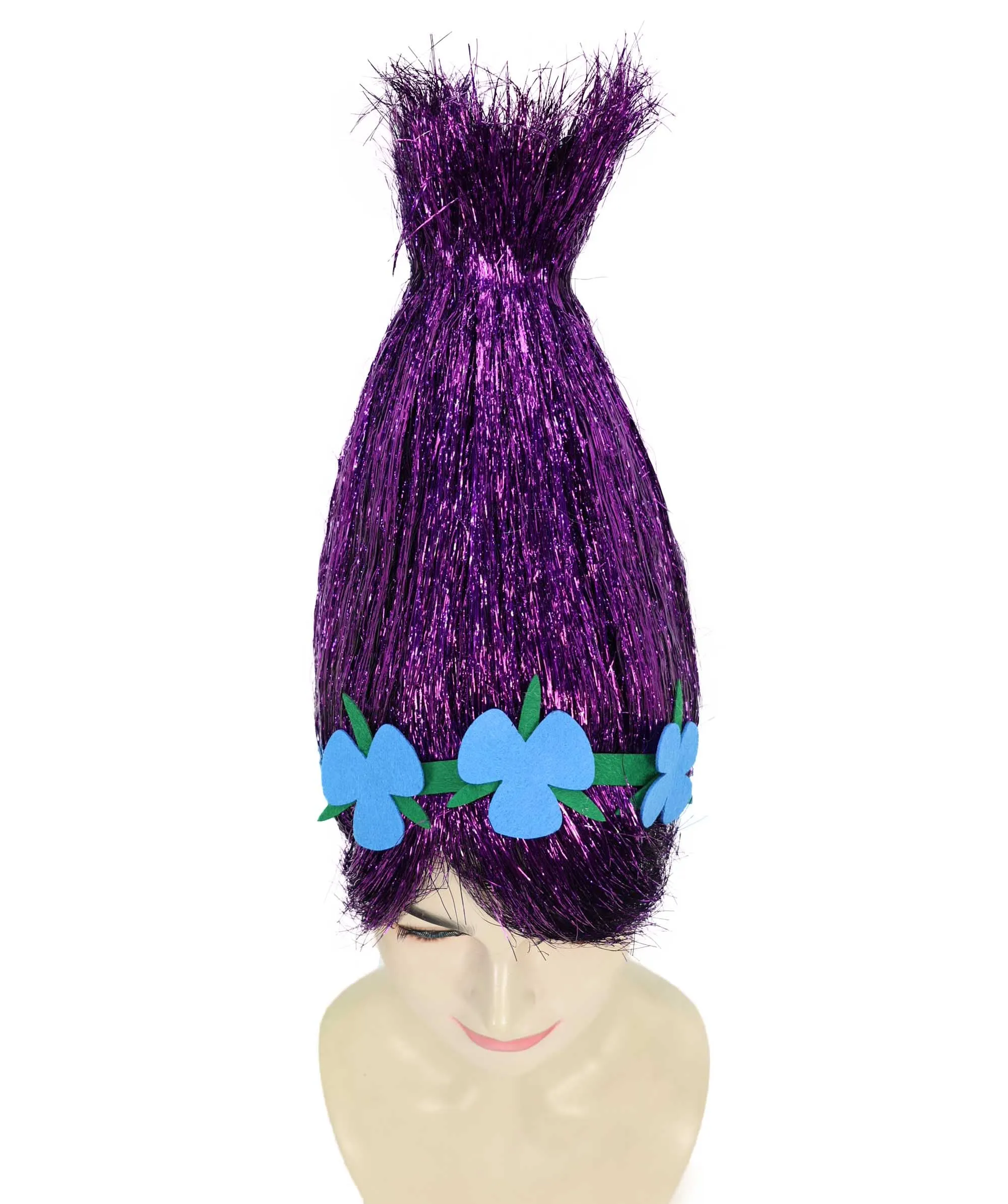 HPO Adult Animated Movie Character Spike Tinsel Troll Wig With Flower I Multiple Color, Cosplay Wig I Tinsel Material