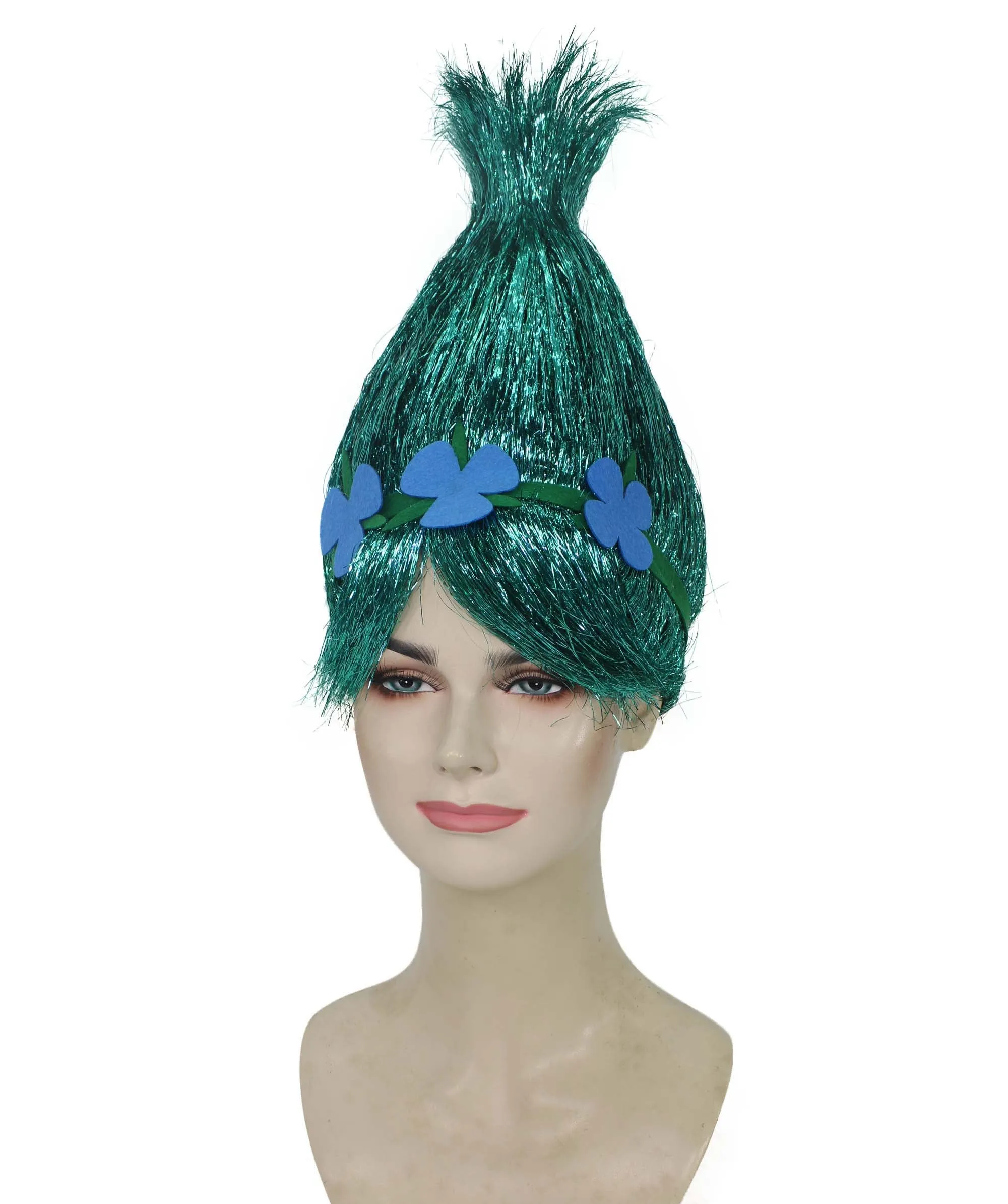 HPO Adult Animated Movie Character Spike Tinsel Troll Wig With Flower I Multiple Color, Cosplay Wig I Tinsel Material