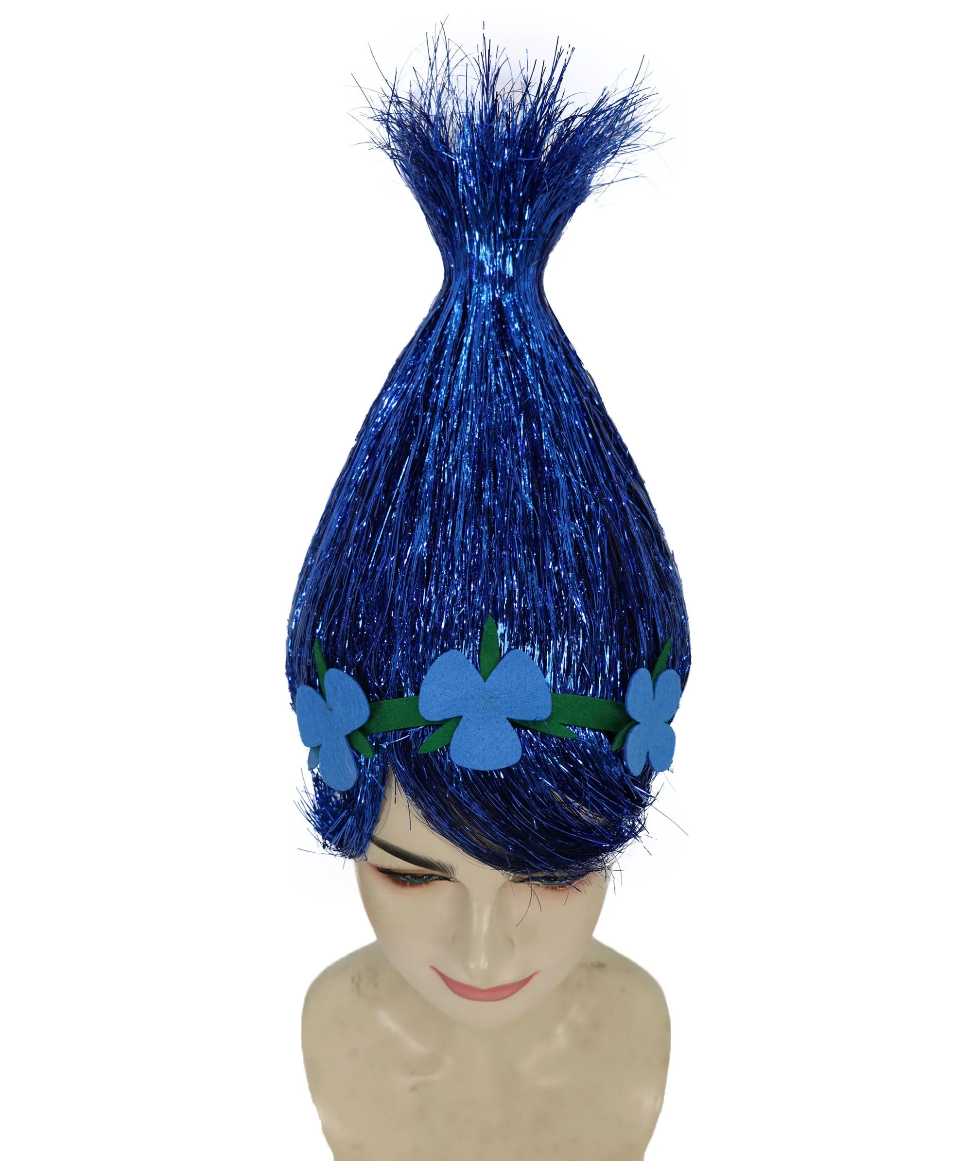 HPO Adult Animated Movie Character Spike Tinsel Troll Wig With Flower I Multiple Color, Cosplay Wig I Tinsel Material