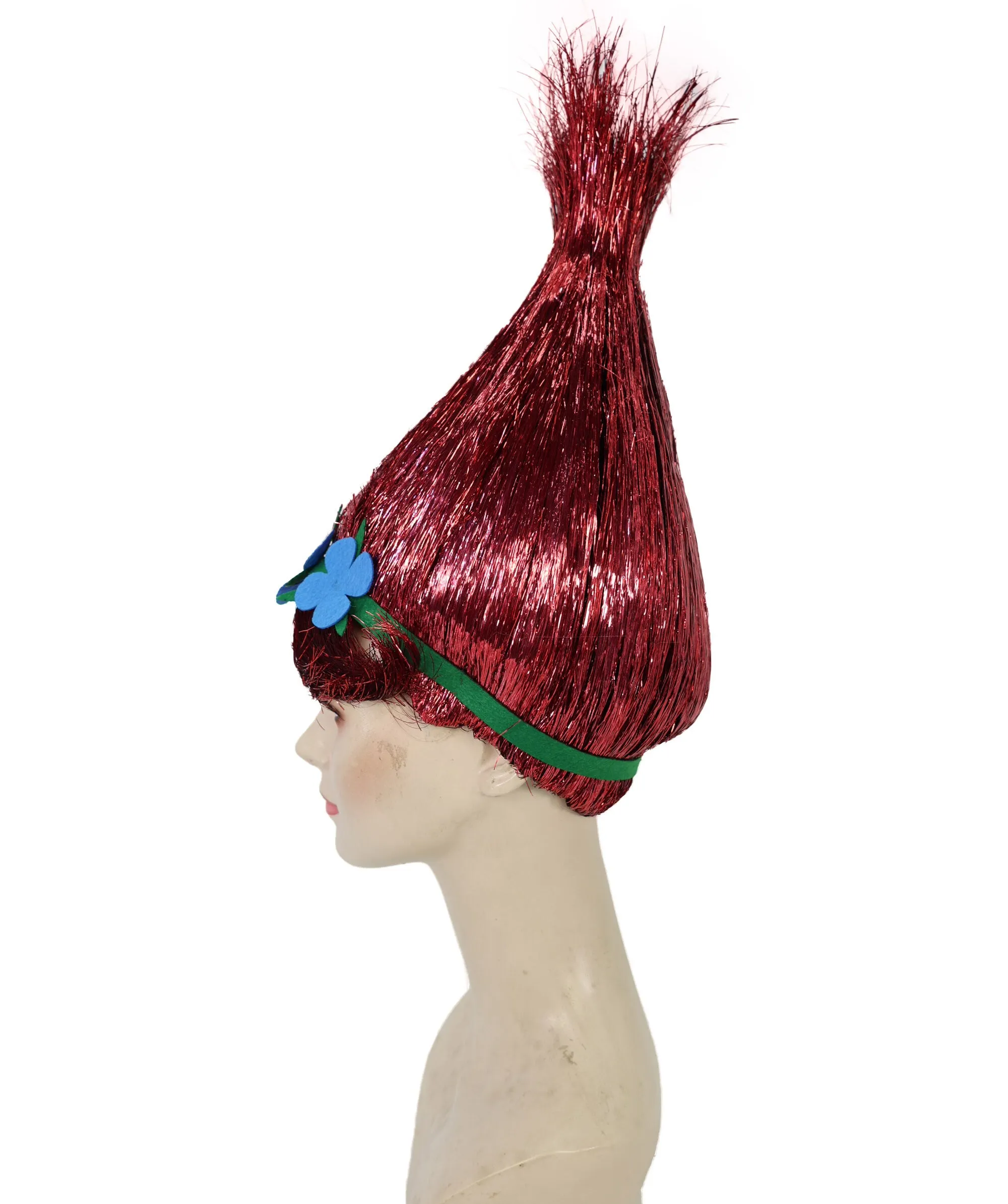 HPO Adult Animated Movie Character Spike Tinsel Troll Wig With Flower I Multiple Color, Cosplay Wig I Tinsel Material