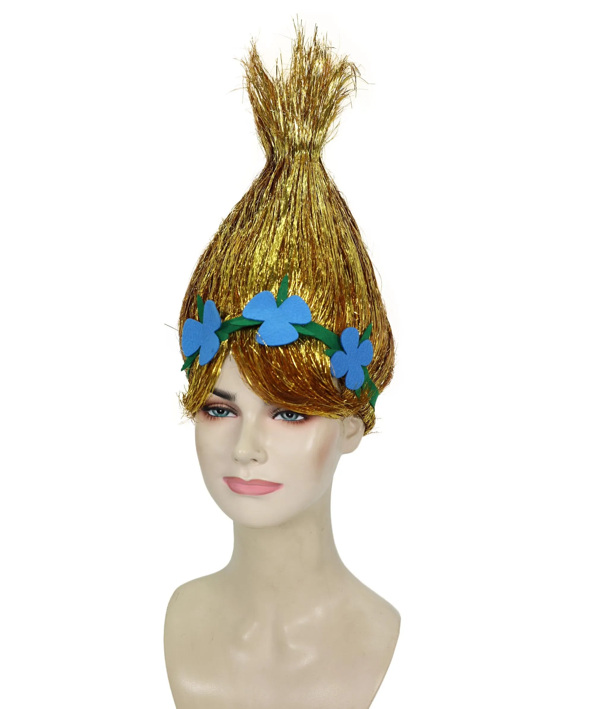 HPO Adult Animated Movie Character Spike Tinsel Troll Wig With Flower I Multiple Color, Cosplay Wig I Tinsel Material