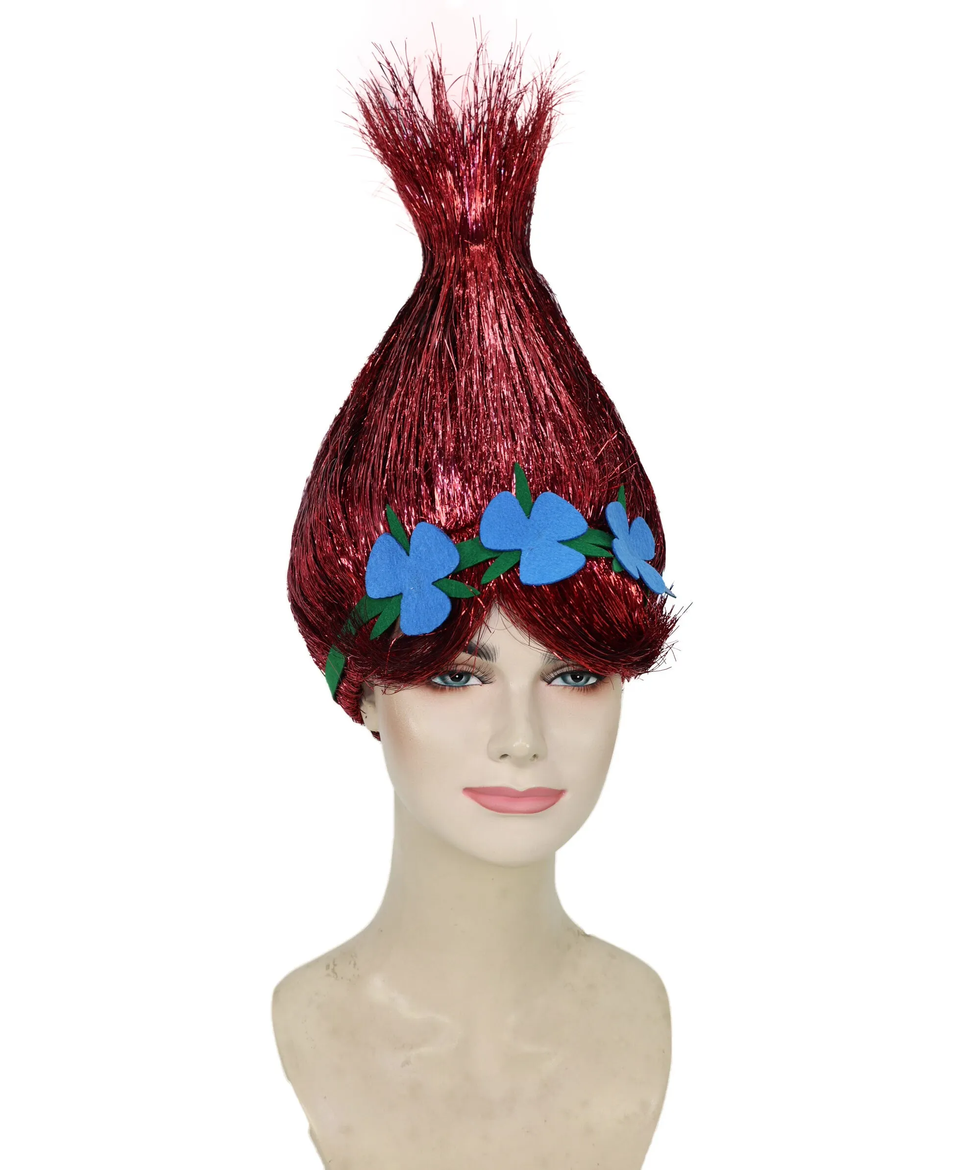 HPO Adult Animated Movie Character Spike Tinsel Troll Wig With Flower I Multiple Color, Cosplay Wig I Tinsel Material