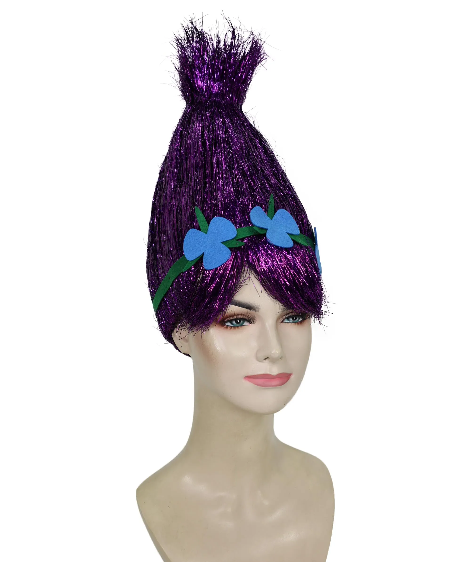 HPO Adult Animated Movie Character Spike Tinsel Troll Wig With Flower I Multiple Color, Cosplay Wig I Tinsel Material