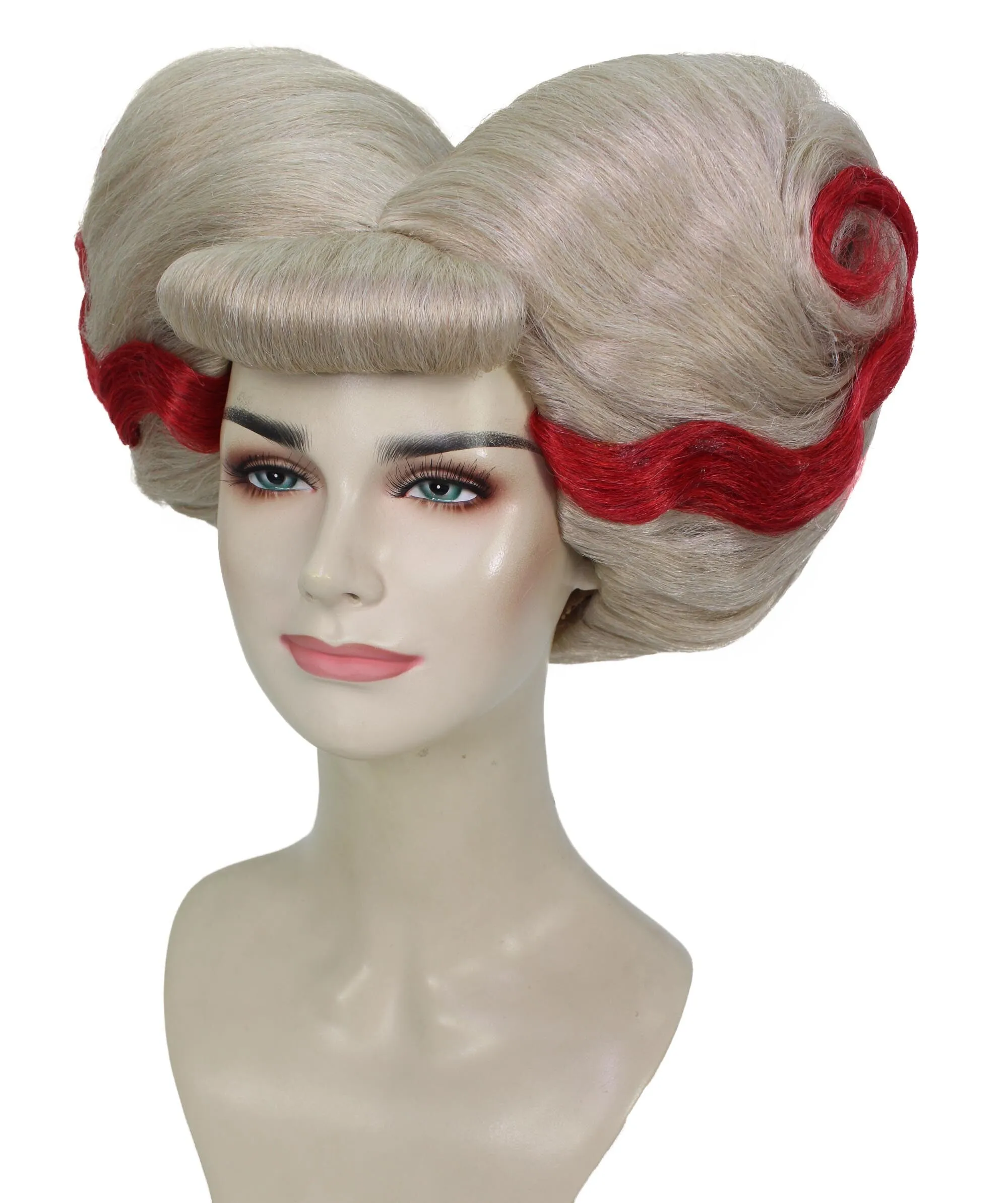 HPO Adult Women's British Drag Performer Blonde with Red Line Heart Wig I Cosplay Wig I Flame-retardant Synthetic Fiber