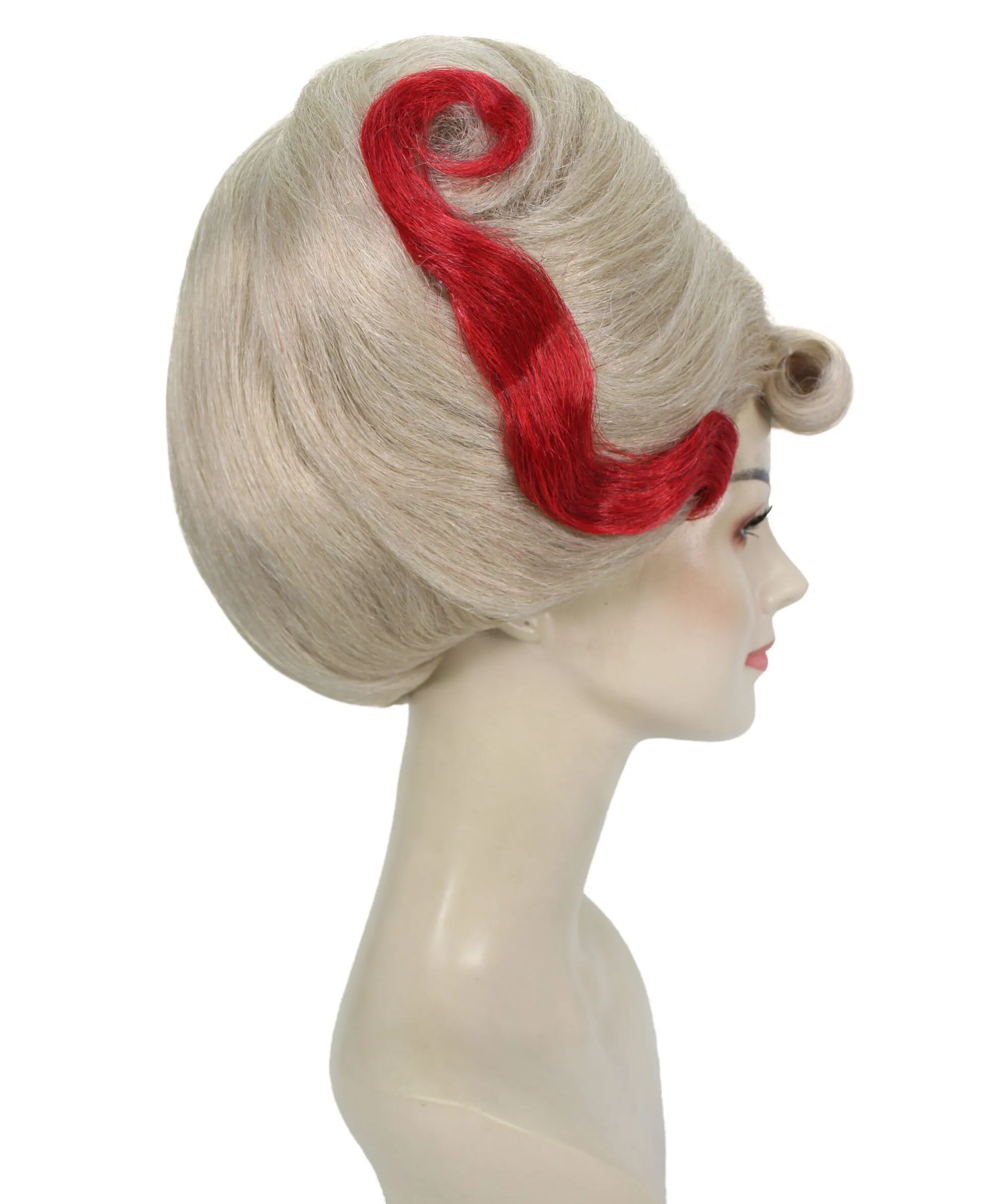 HPO Adult Women's British Drag Performer Blonde with Red Line Heart Wig I Cosplay Wig I Flame-retardant Synthetic Fiber