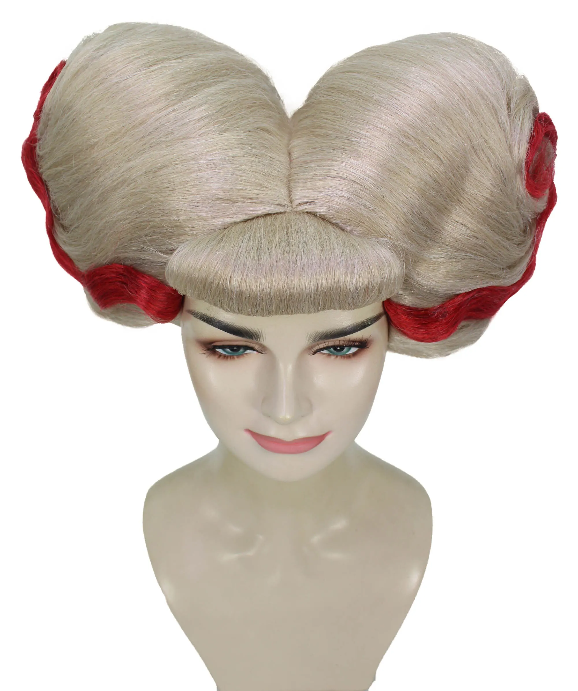 HPO Adult Women's British Drag Performer Blonde with Red Line Heart Wig I Cosplay Wig I Flame-retardant Synthetic Fiber