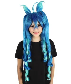 HPO Adult Women's Dark Blue Turbo Game Extra Long Wig| Perfect for Halloween| Flame-retardant Synthetic Fiber