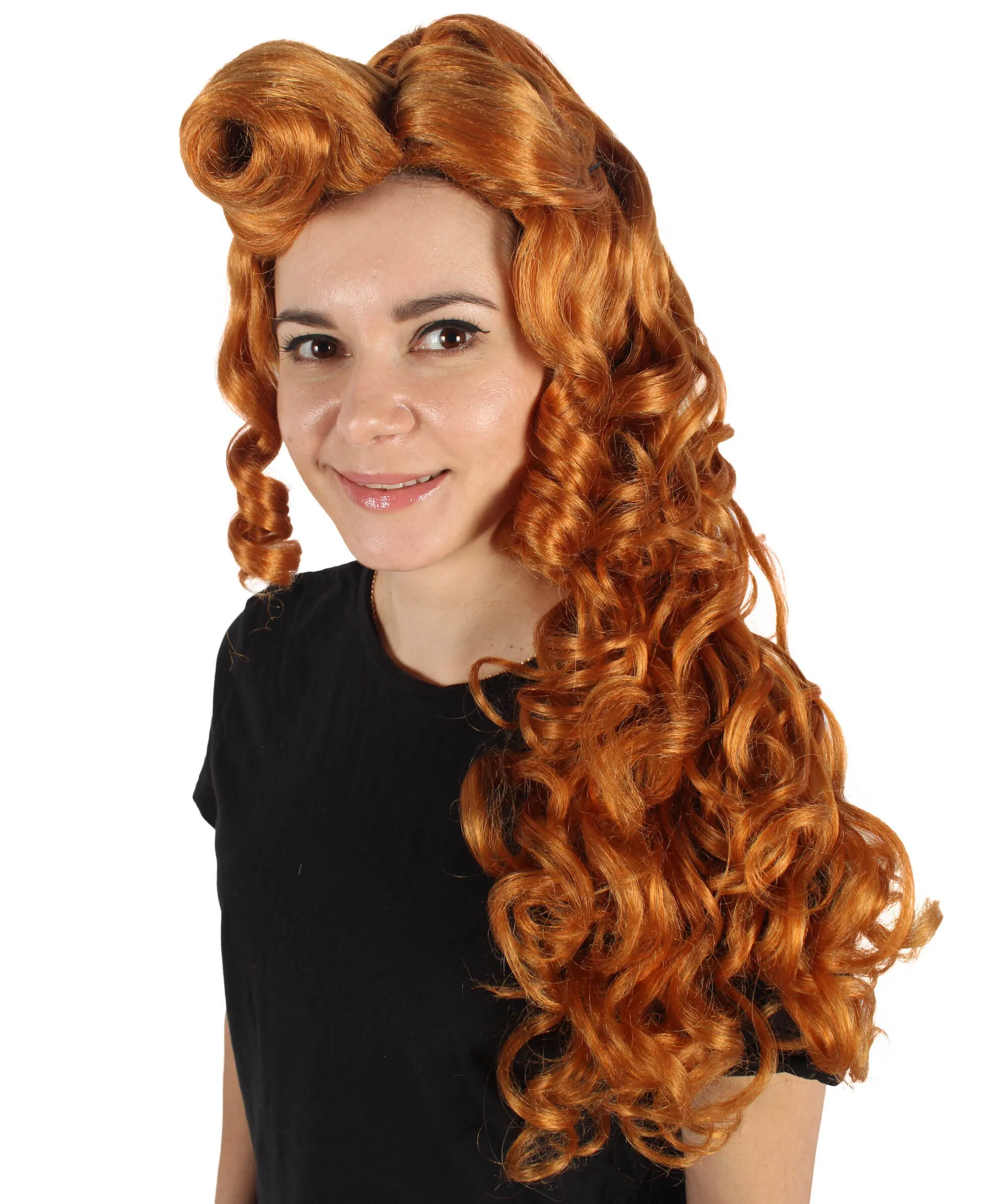 HPO Adult Women's Fairytale Cartoon Small Girl Long Brown Wig I Flame-retardant Synthetic Fiber