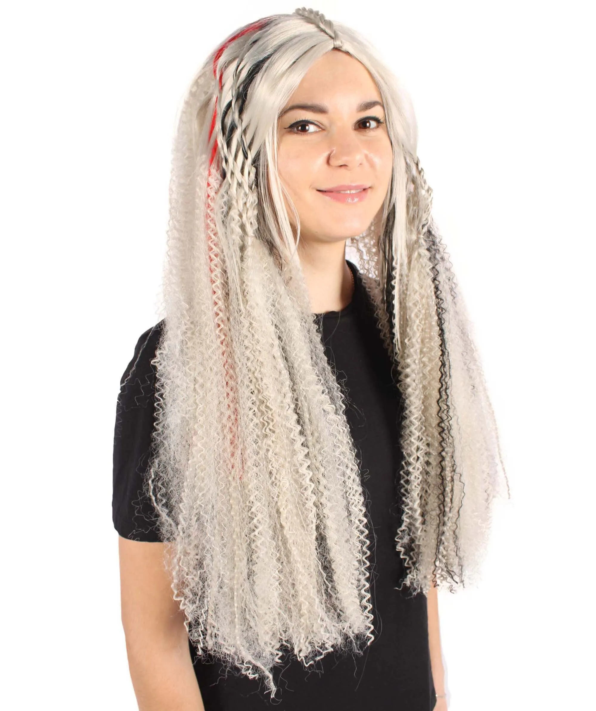 HPO Adult Women's Long Puffed Gray Wig I Cosplay Wig I Flame-retardant Synthetic Fiber