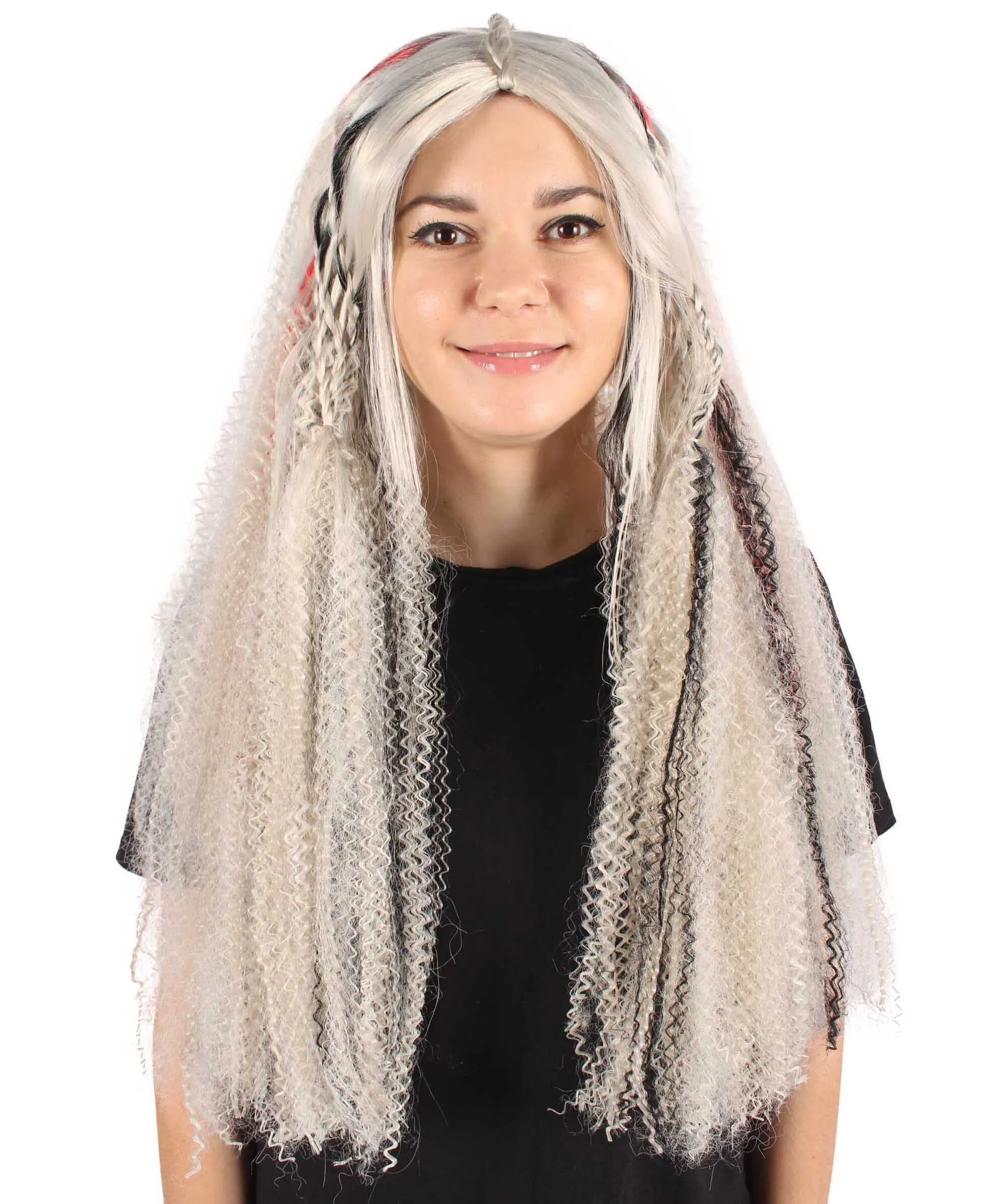 HPO Adult Women's Long Puffed Gray Wig I Cosplay Wig I Flame-retardant Synthetic Fiber