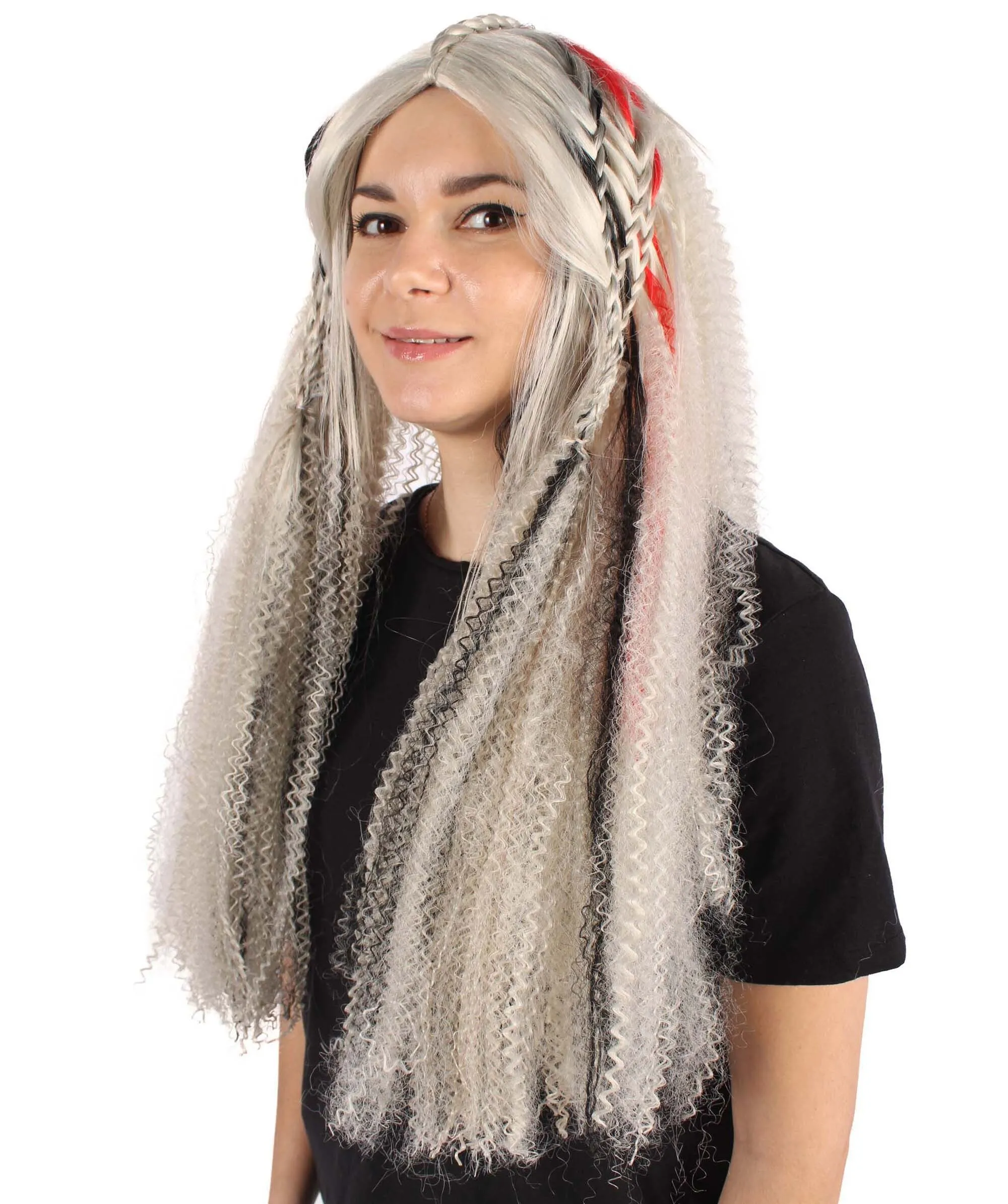 HPO Adult Women's Long Puffed Gray Wig I Cosplay Wig I Flame-retardant Synthetic Fiber