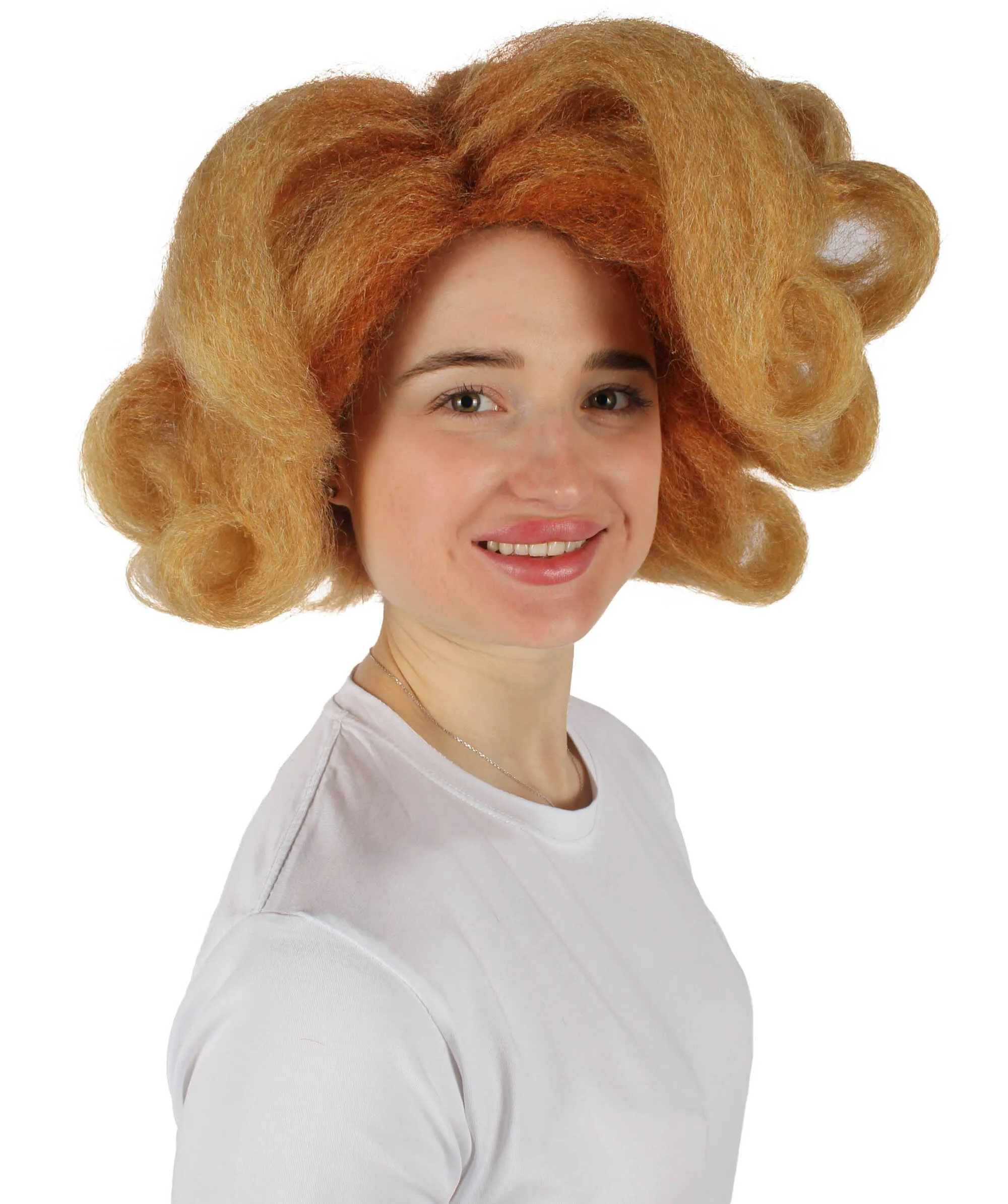 HPO Adult Women's Orange Fluffy Curl Wig, Perfect for Cosplay, Flame-retardant Synthetic Fiber