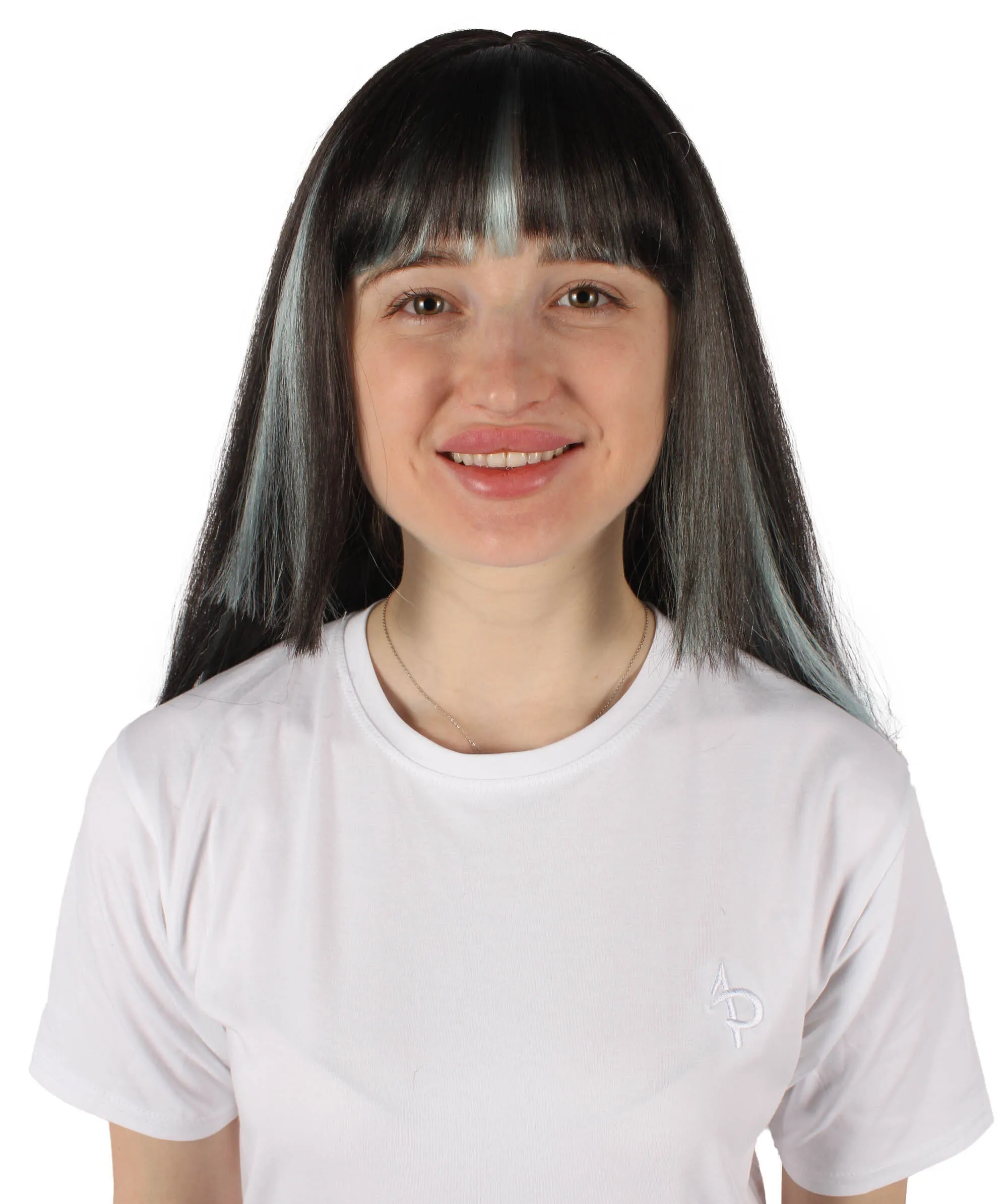 HPO Adult Women's Straight Black & Mint Short Wig I Cosplay Wig I Flame-retardant Synthetic Fiber