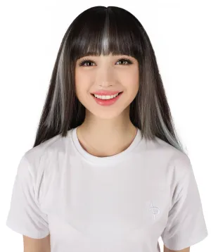 HPO Adult Women's Straight Black & Mint Short Wig I Cosplay Wig I Flame-retardant Synthetic Fiber