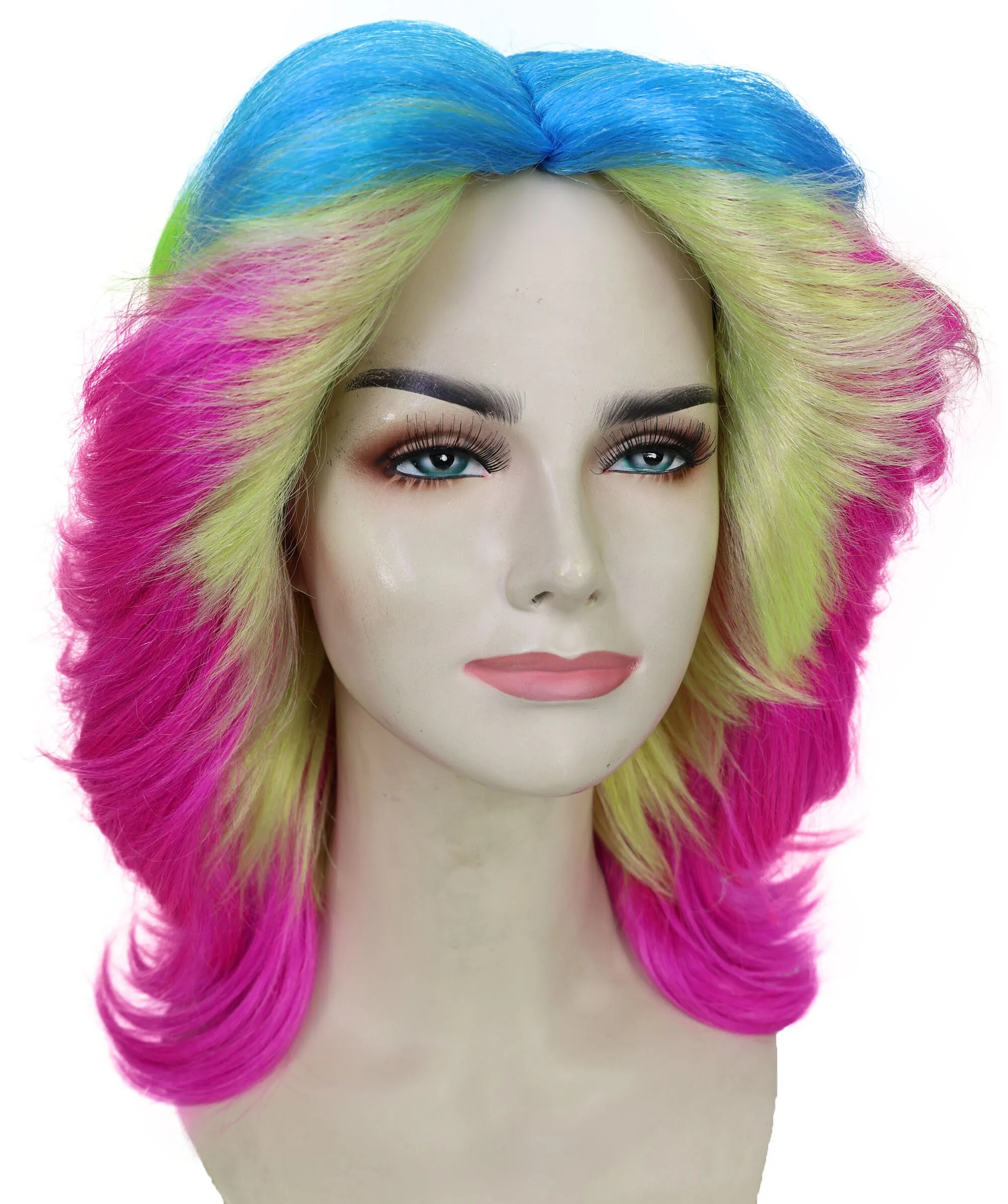 HPO Adult Women's Vibrant Wavy Bold Rainbow in Cosplay Troll Wig  | Flame Retardant Synthetic Fiber Hair | Premium Breathable Capless Cap