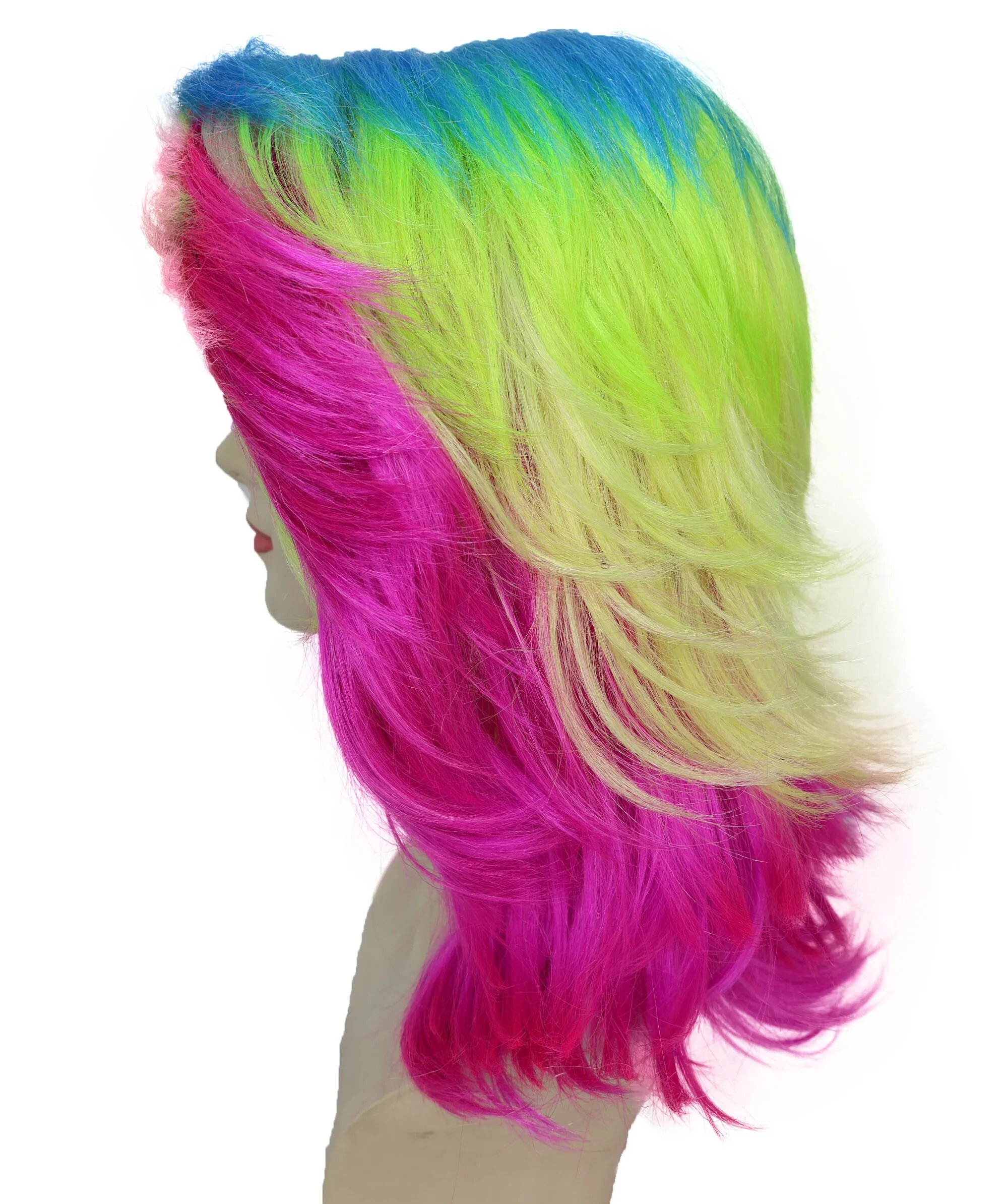 HPO Adult Women's Vibrant Wavy Bold Rainbow in Cosplay Troll Wig  | Flame Retardant Synthetic Fiber Hair | Premium Breathable Capless Cap