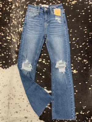 HR Knee Distressed Ankle Jeans