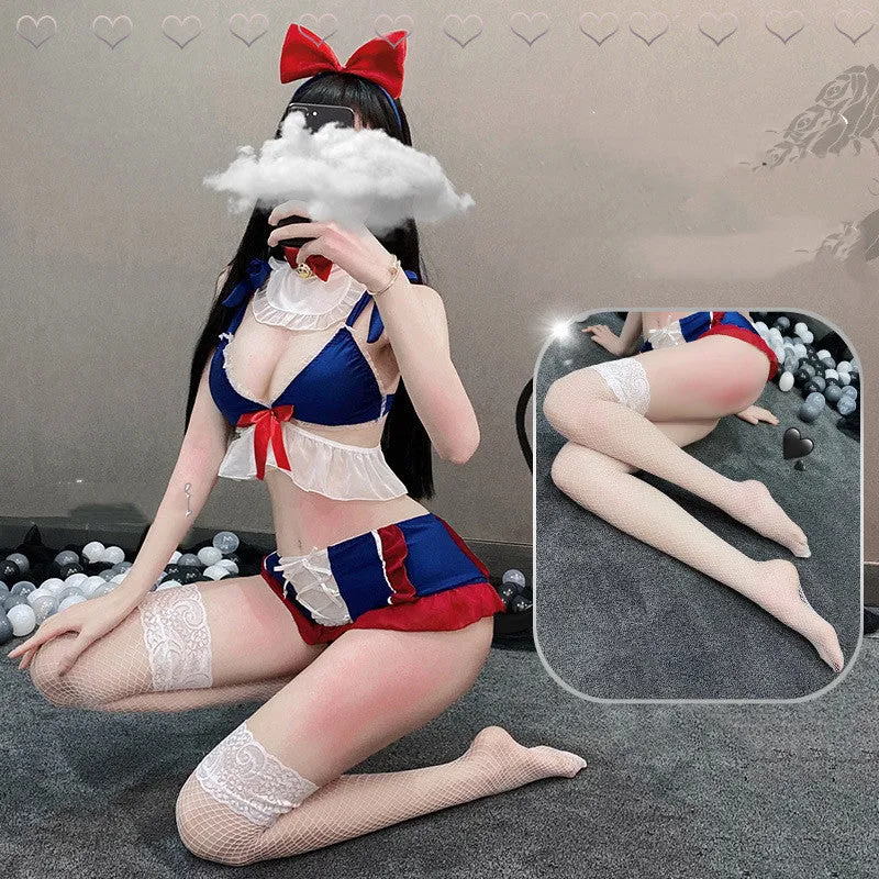 Huahua's Large Size Sexy Lingerie Bow Cute Soft Girl Student Sexy Pajamas Uniform Suit Passionate Female Show