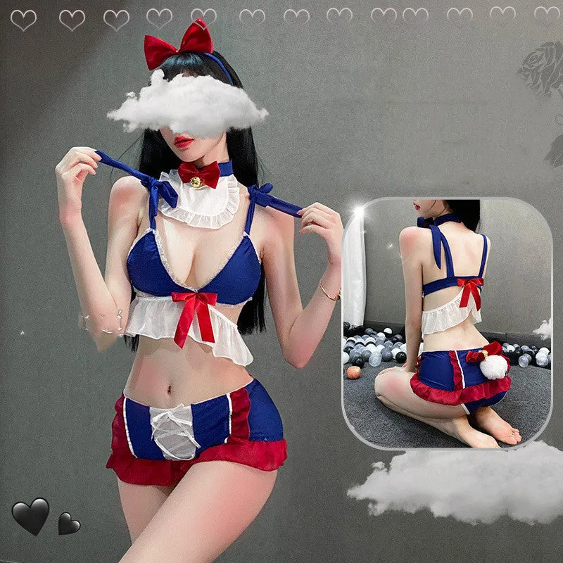 Huahua's Large Size Sexy Lingerie Bow Cute Soft Girl Student Sexy Pajamas Uniform Suit Passionate Female Show