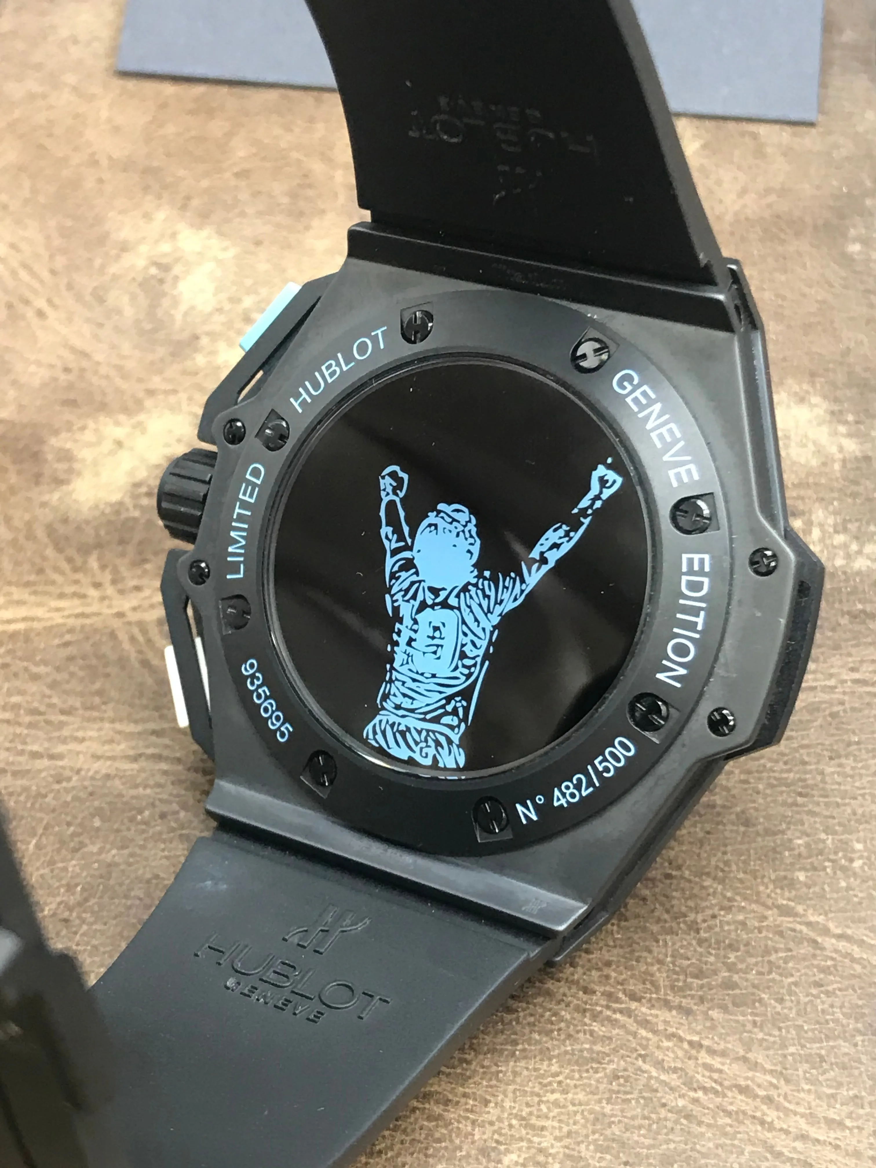 Hublot King Power Maradona 500pcs Limited Edition 716.CI.1129.RX.DMA11 Skeleton with opening showing escapement mech Dial Automatic Men's Watch