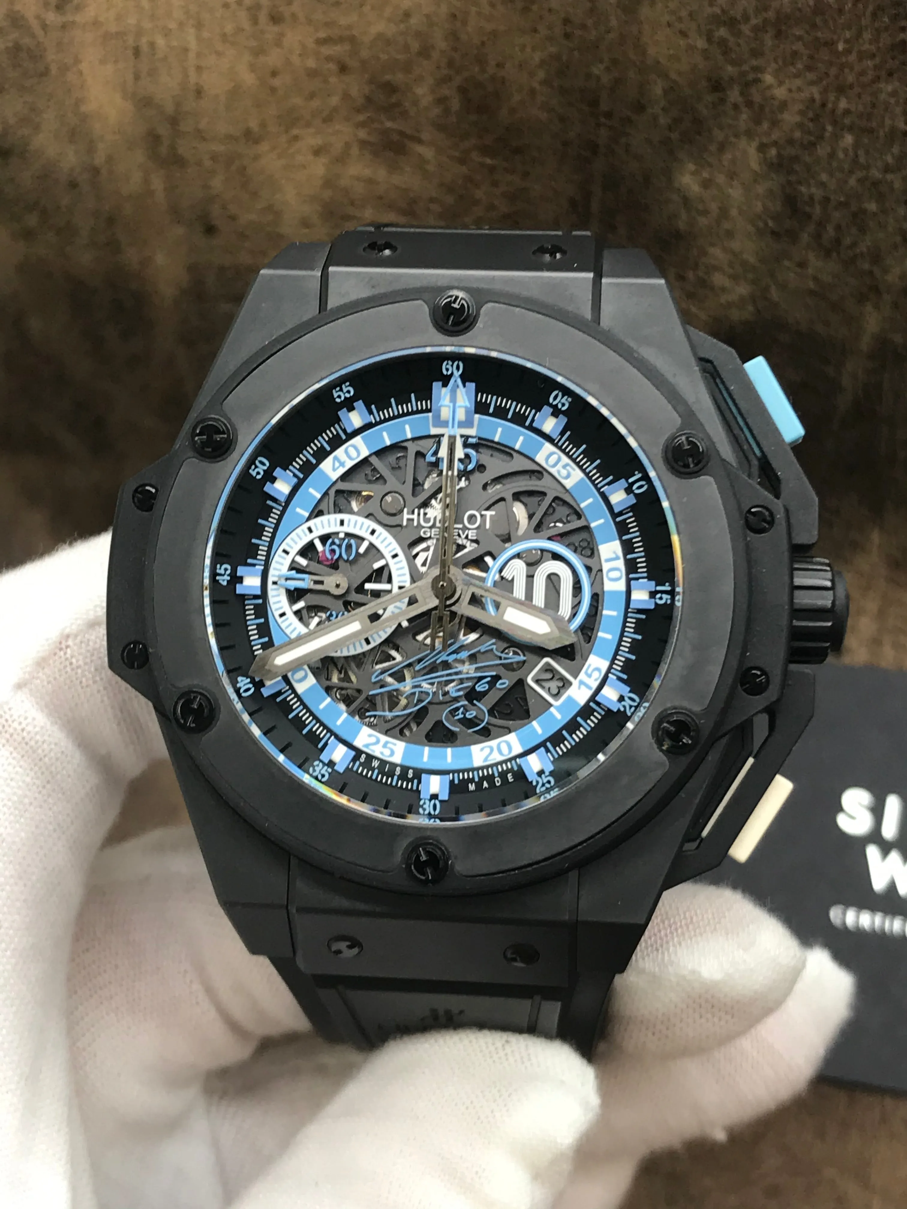 Hublot King Power Maradona 500pcs Limited Edition 716.CI.1129.RX.DMA11 Skeleton with opening showing escapement mech Dial Automatic Men's Watch