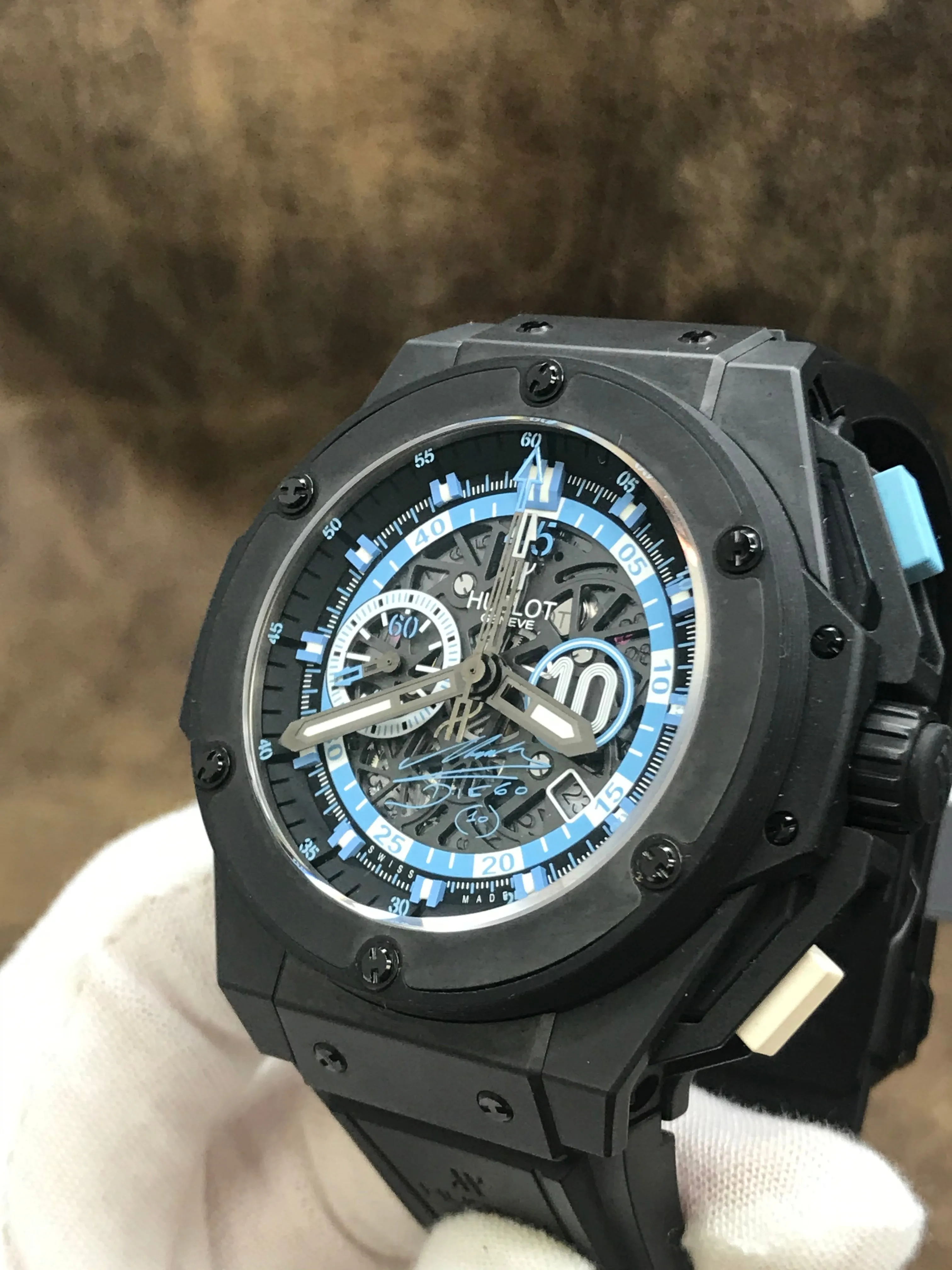 Hublot King Power Maradona 500pcs Limited Edition 716.CI.1129.RX.DMA11 Skeleton with opening showing escapement mech Dial Automatic Men's Watch