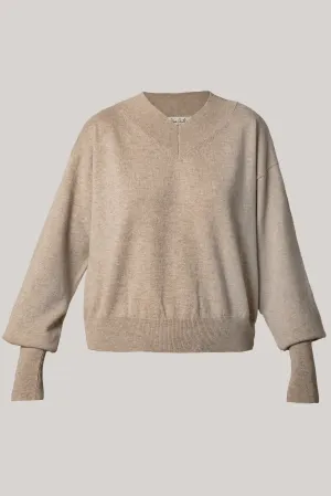 Huda V-Neck Cashmere Sweater In Sesame