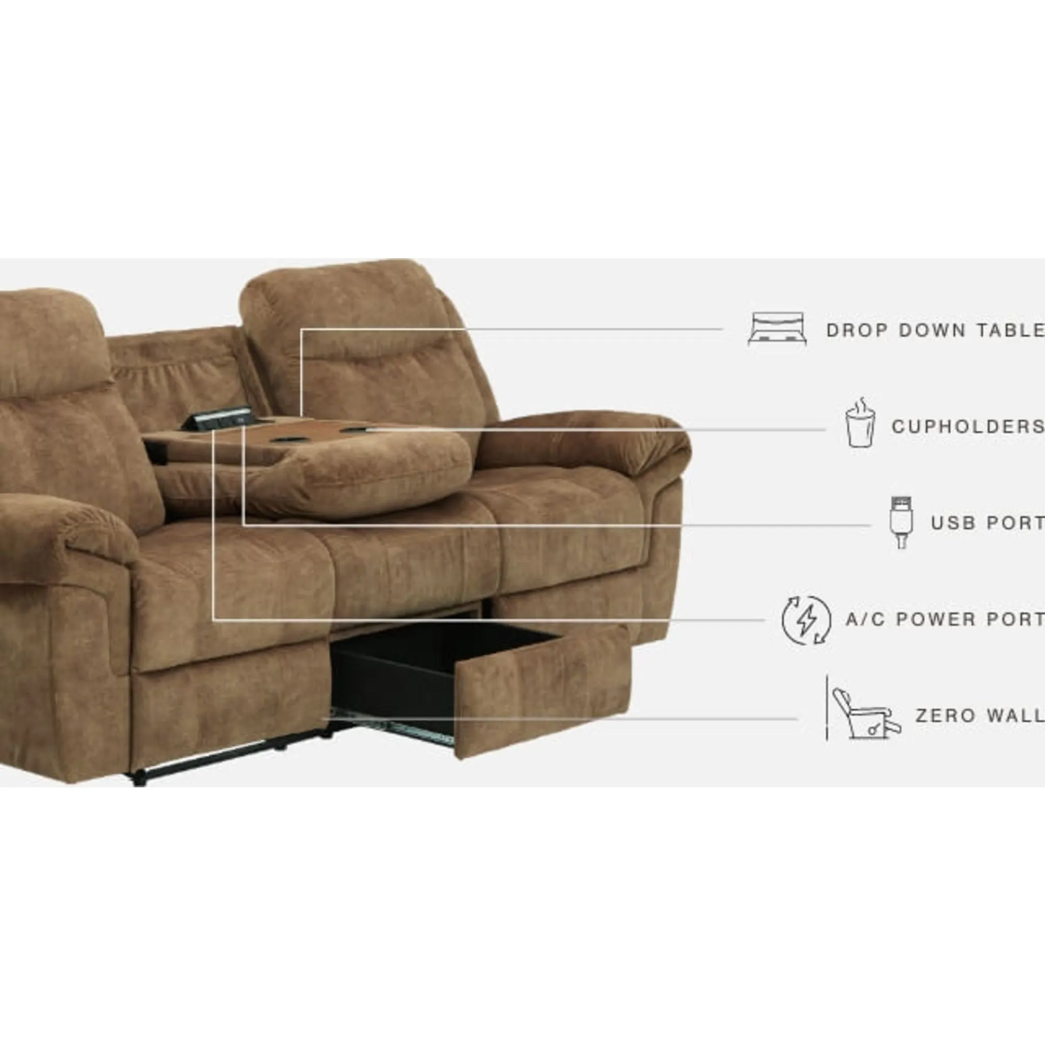 Huddle-Up Reclining Sofa with Drop Down Table