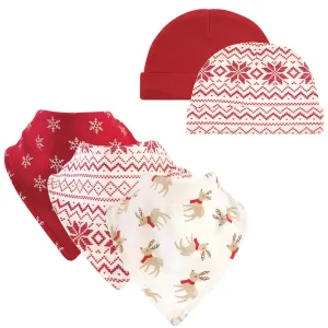 Hudson Baby Cotton Bib and Headband or Caps Set, Reindeer