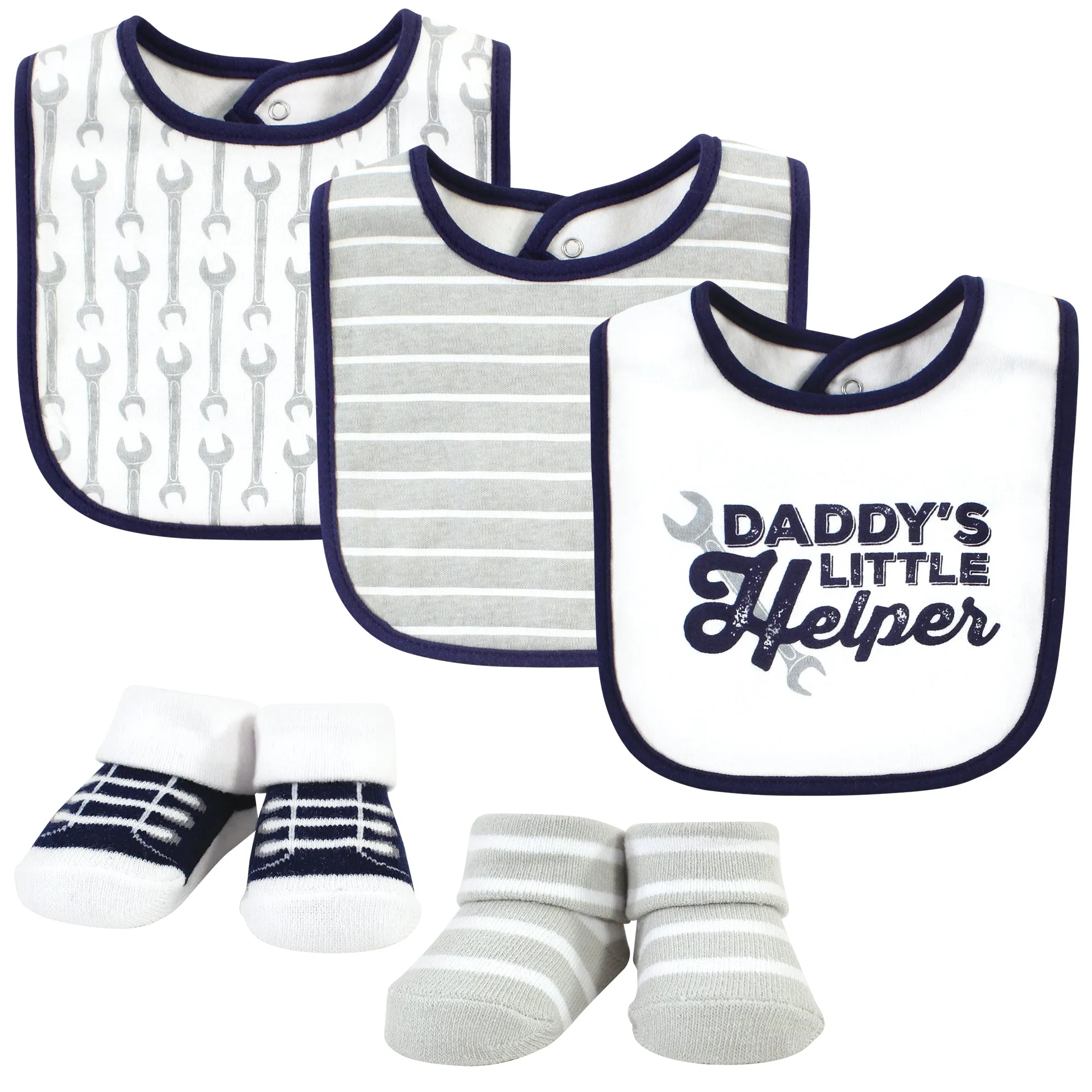 Hudson Baby Cotton Bib and Sock Set, Daddy’S Helper