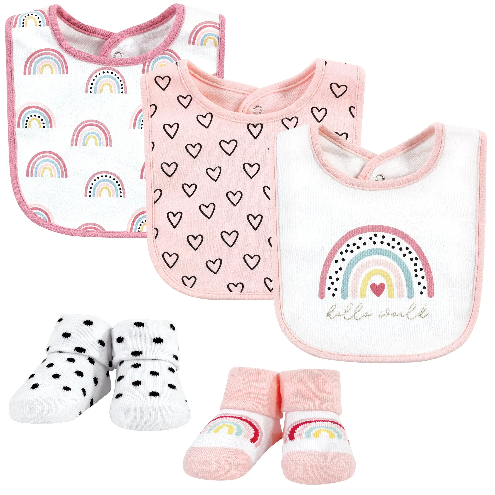 Hudson Baby Cotton Bib and Sock Set, Modern Rainbow