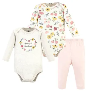 Hudson Baby Cotton Bodysuit and Pant Set, Soft Painted Floral Long-Sleeve