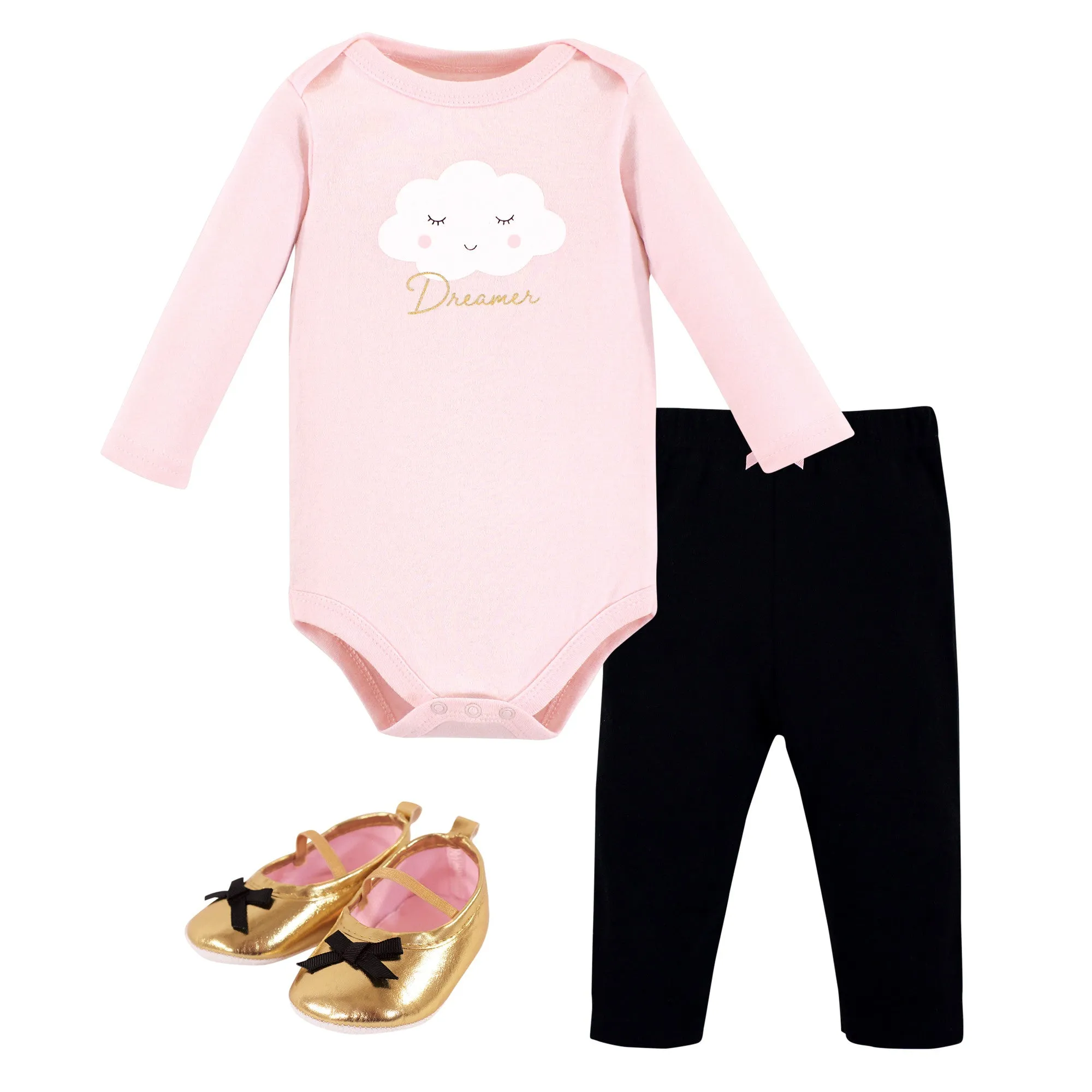 Hudson Baby Cotton Bodysuit, Pant and Shoe Set, Dreamer