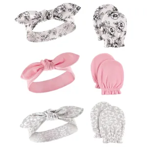 Hudson Baby Cotton Headband and Scratch Mitten Set, Toile