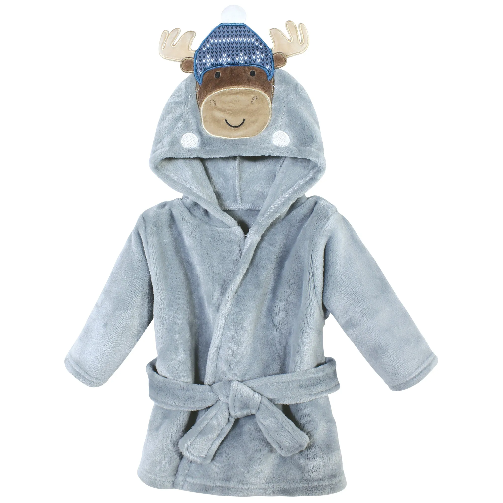 Hudson Baby Plush Animal Face Bathrobe, Winter Moose