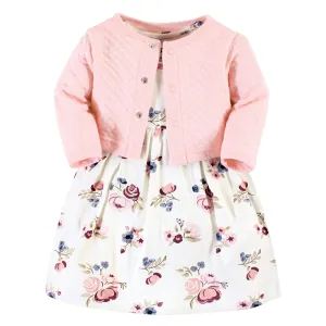 Hudson Baby Quilted Cardigan and Dress, Dusty Rose Floral