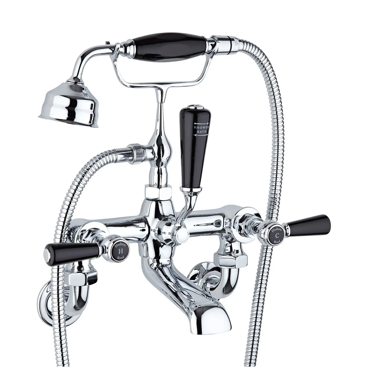 Hudson Reed Black Topaz with Lever Wall Mounted Bath Shower Mixer in Chrome/Black