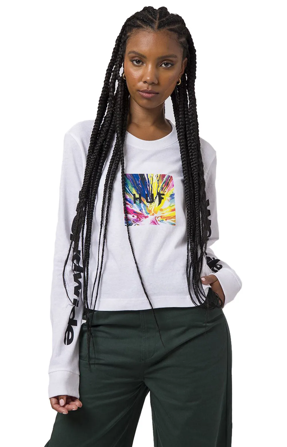 Huf Women's Psyche Box Long Sleeve Cropped Tee - White