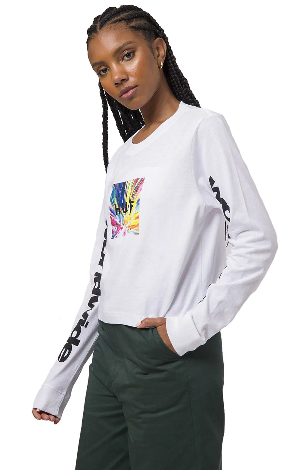 Huf Women's Psyche Box Long Sleeve Cropped Tee - White