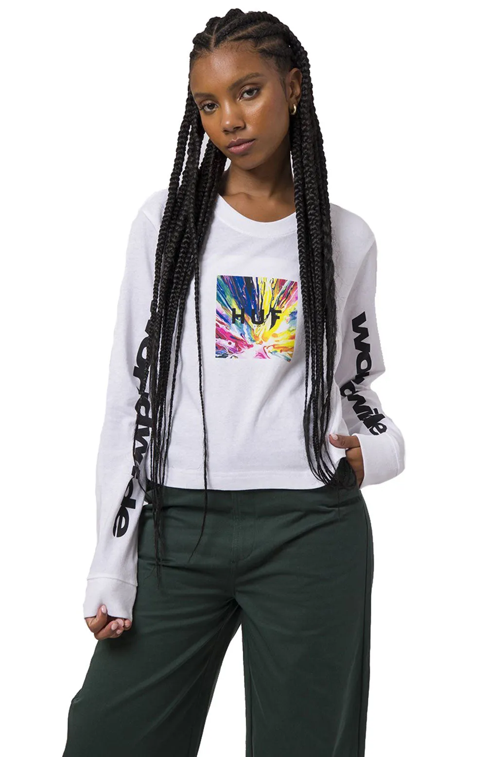 Huf Women's Psyche Box Long Sleeve Cropped Tee - White