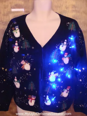 Huge Snowman on BACK Light Up Ugly Christmas Jumper