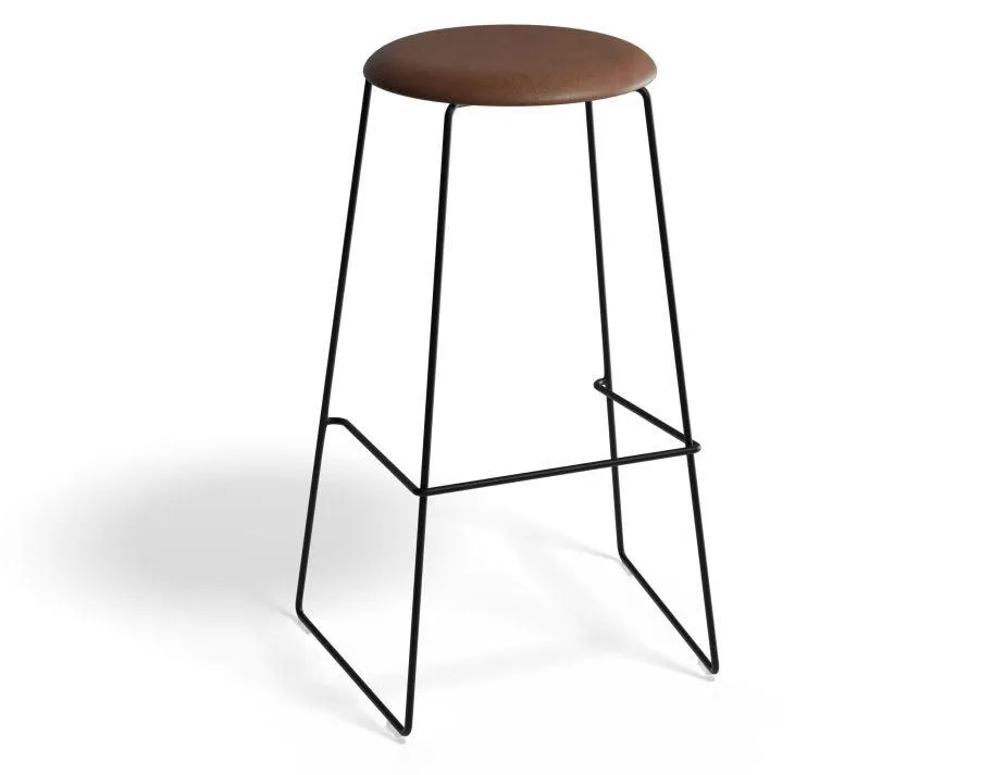 Hugo Bar Stool - Black - Vintage PU Seat - 77cm Bar Height - Vintage Tan Seat