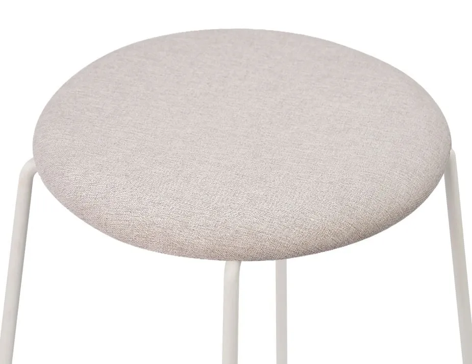 Hugo Bar Stool - White - Fabric Seat - 67cm Kitchen Height - Grey Fabric Seat