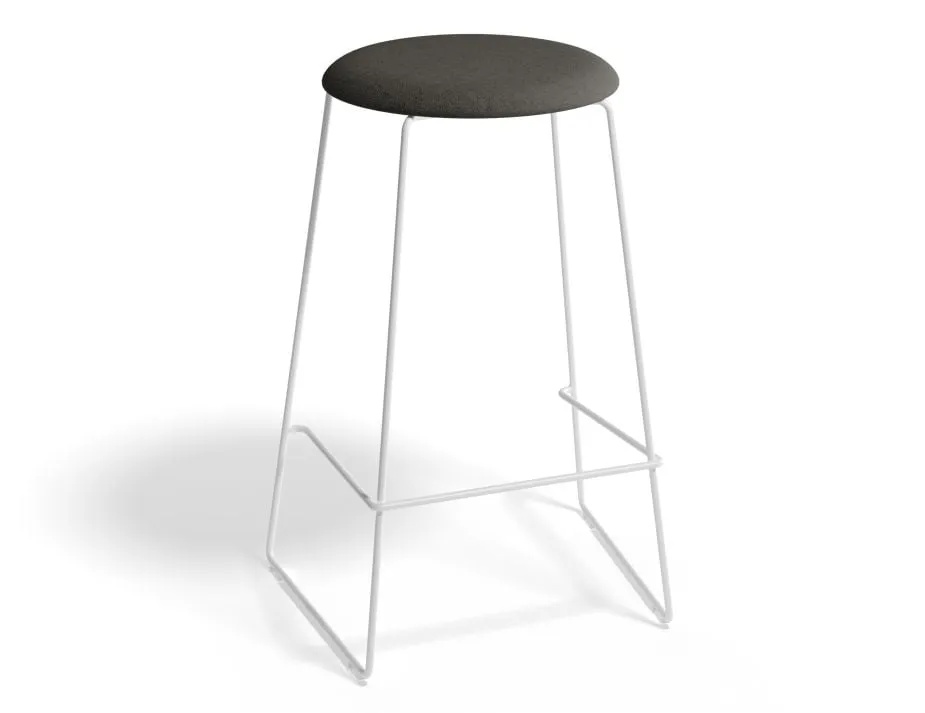 Hugo Bar Stool - White - Fabric Seat - 67cm Kitchen Height - Grey Fabric Seat