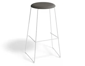 Hugo Bar Stool - White - Fabric Seat - 77cm Bar Height - Grey Fabric Seat