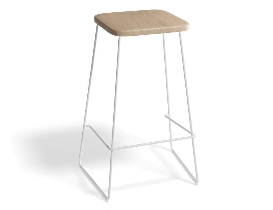 Hugo Bar Stool - White - Natural Seat - 68cm Kitchen Height Round Seat